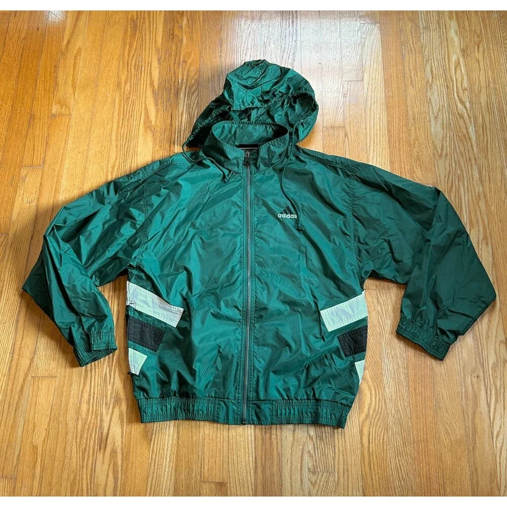 Vintage Adidas Windbreaker Jacket Medium Green